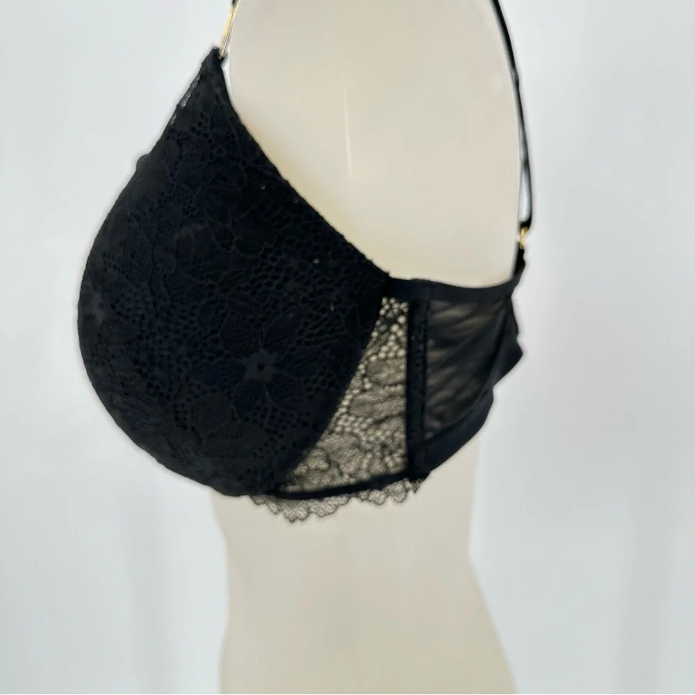 Victoria’s Secret Black Lace Gold Logo Very Sexy Uplift Plunge Sz 34DDD - Picture 5 of 12